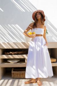 Cariño Linen Midi Skirt White sold by Verge Girl