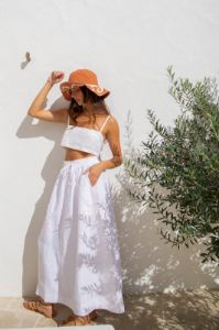 Cariño Linen Midi Skirt White sold by Verge Girl