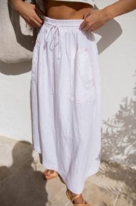 Cariño Linen Midi Skirt White sold by Verge Girl