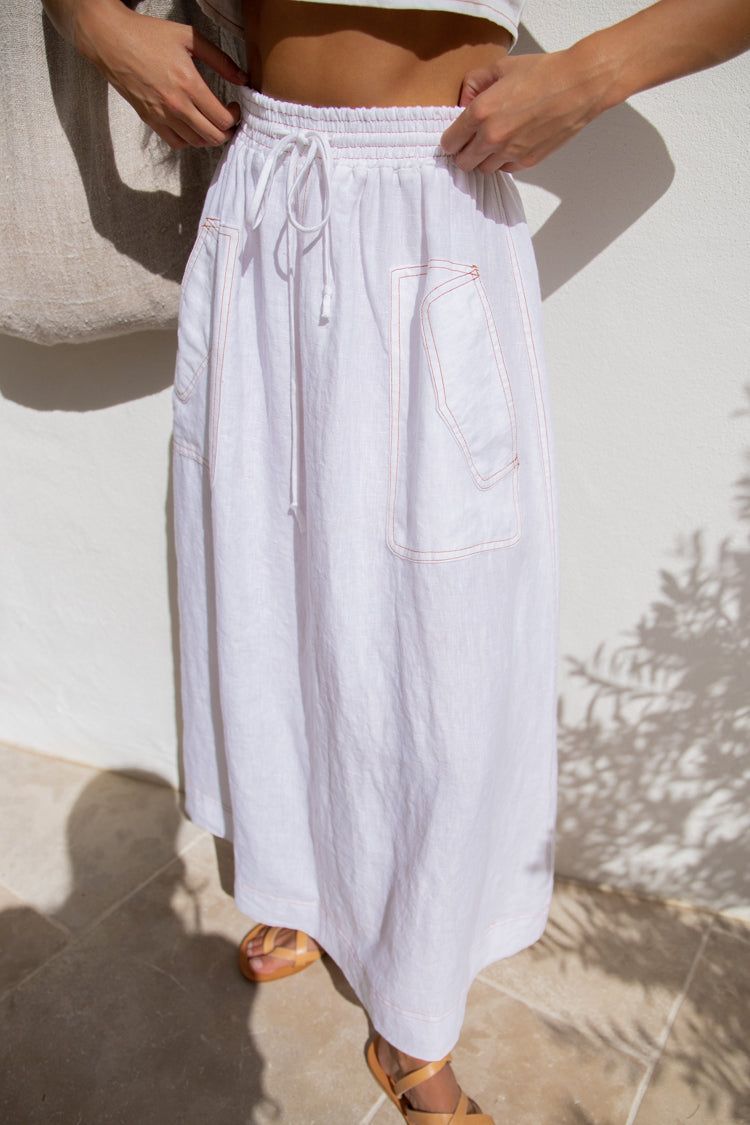 Cariño Linen Midi Skirt White sold by Verge Girl product image thumbnail 8