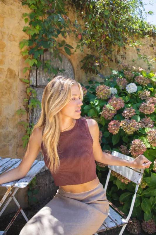 VRG GRL Speak French Ribbed Tank // Brown sold by Verge Girl