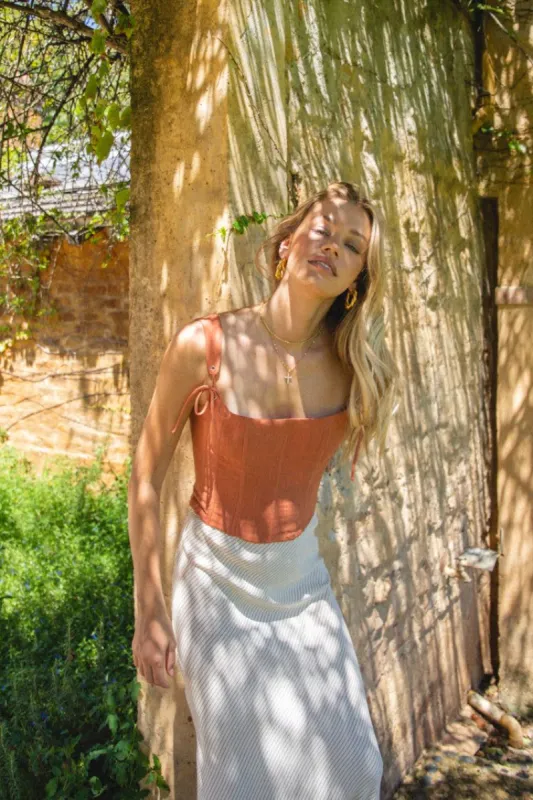 VRG GRL Steal The Moment Linen Corset Top // Rust sold by Verge Girl
