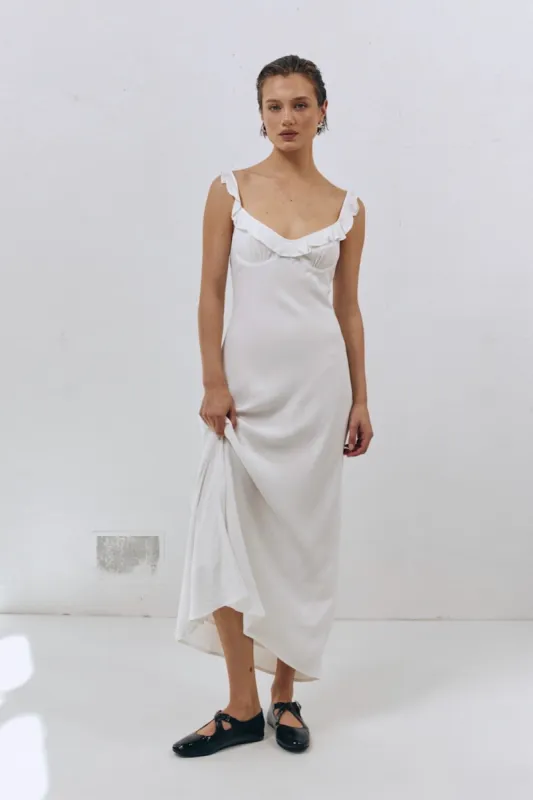 Rosalia Bias Cut Midi Dress White sold by Verge Girl