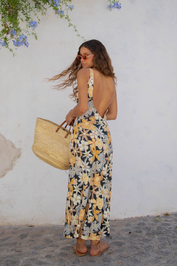 VRG GRL Art Of Bloom Bias Cut Maxi Dress // Black sold by Verge Girl