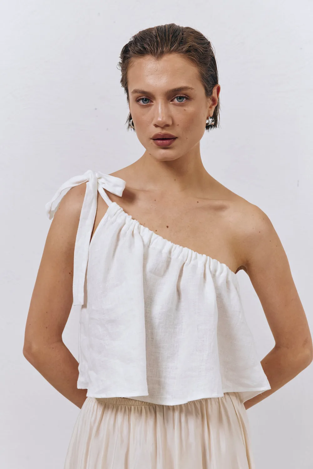 Slow Living Linen Top White sold by Verge Girl