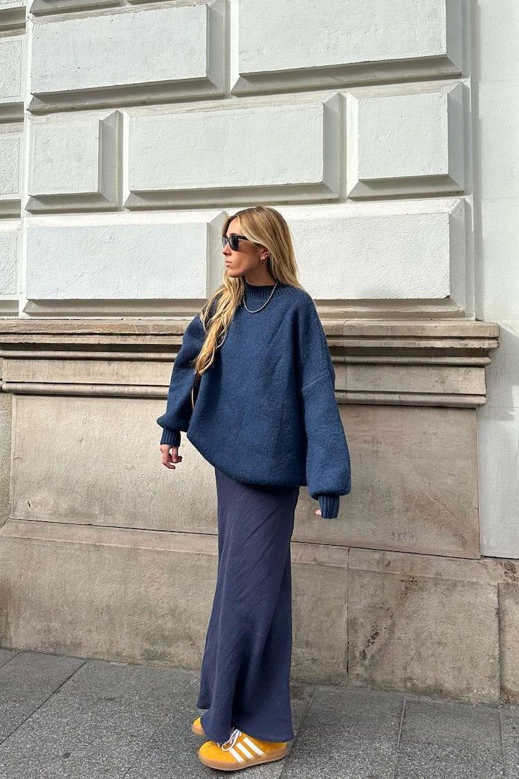 VRG GRL Italian Streets Linen Bias Cut Maxi Skirt // Navy sold by Verge Girl product image thumbnail 2