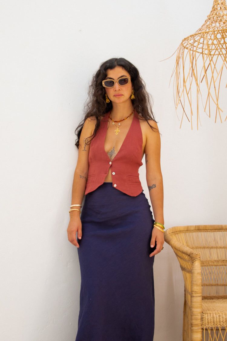 VRG GRL Italian Streets Linen Bias Cut Maxi Skirt // Navy sold by Verge Girl product image thumbnail 4
