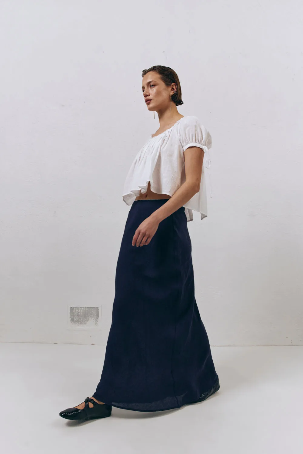 Italian Streets Linen Bias Cut Maxi Skirt Navy sold by Verge Girl product image thumbnail 5
