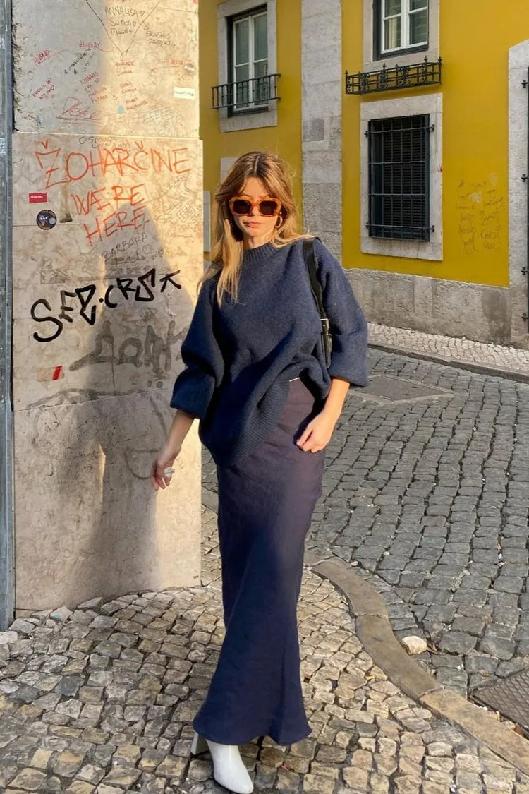 Italian Streets Linen Bias Cut Maxi Skirt Navy sold by Verge Girl product image thumbnail 4