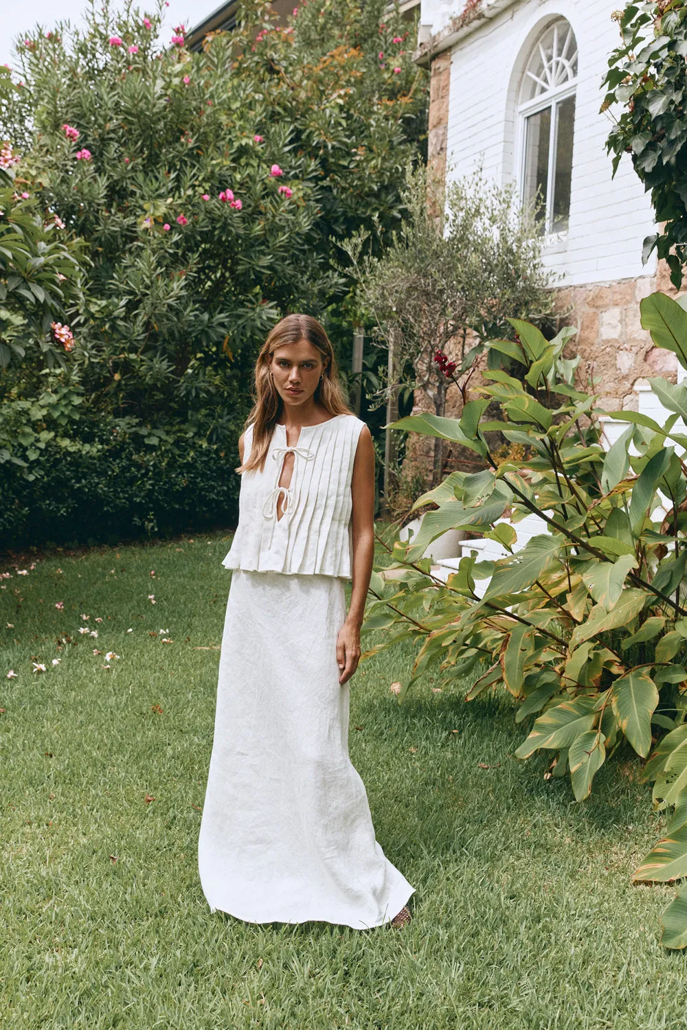 Ena Linen Bias Cut Maxi Skirt White sold by Verge Girl