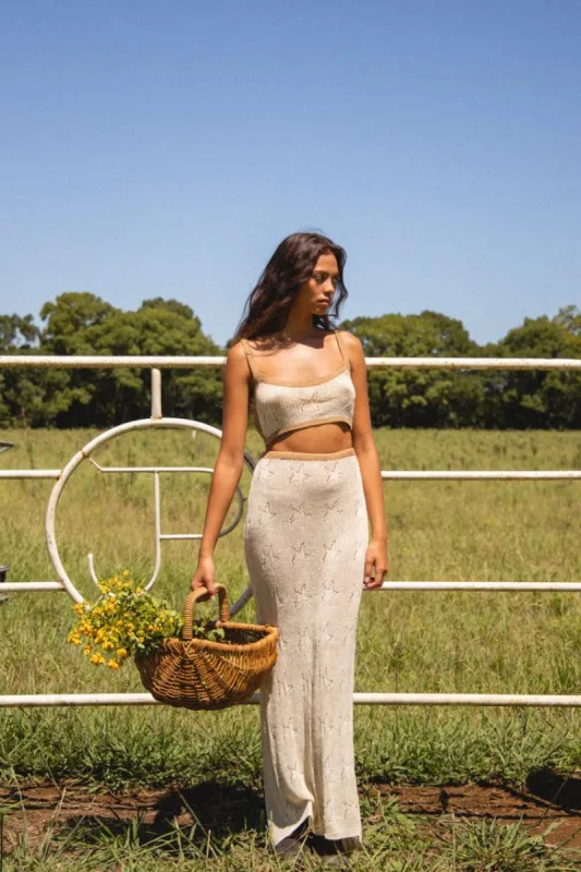 VRG GRL City Of Stars Knit Midi Skirt // Cream sold by Verge Girl