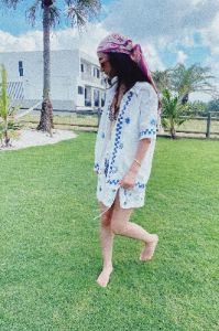 Mediterranean Blue Linen Button Front Shirt Blue sold by Verge Girl