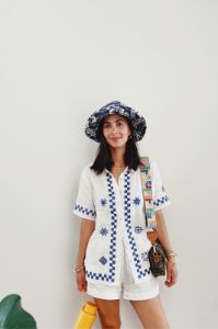 Mediterranean Blue Linen Button Front Shirt Blue sold by Verge Girl