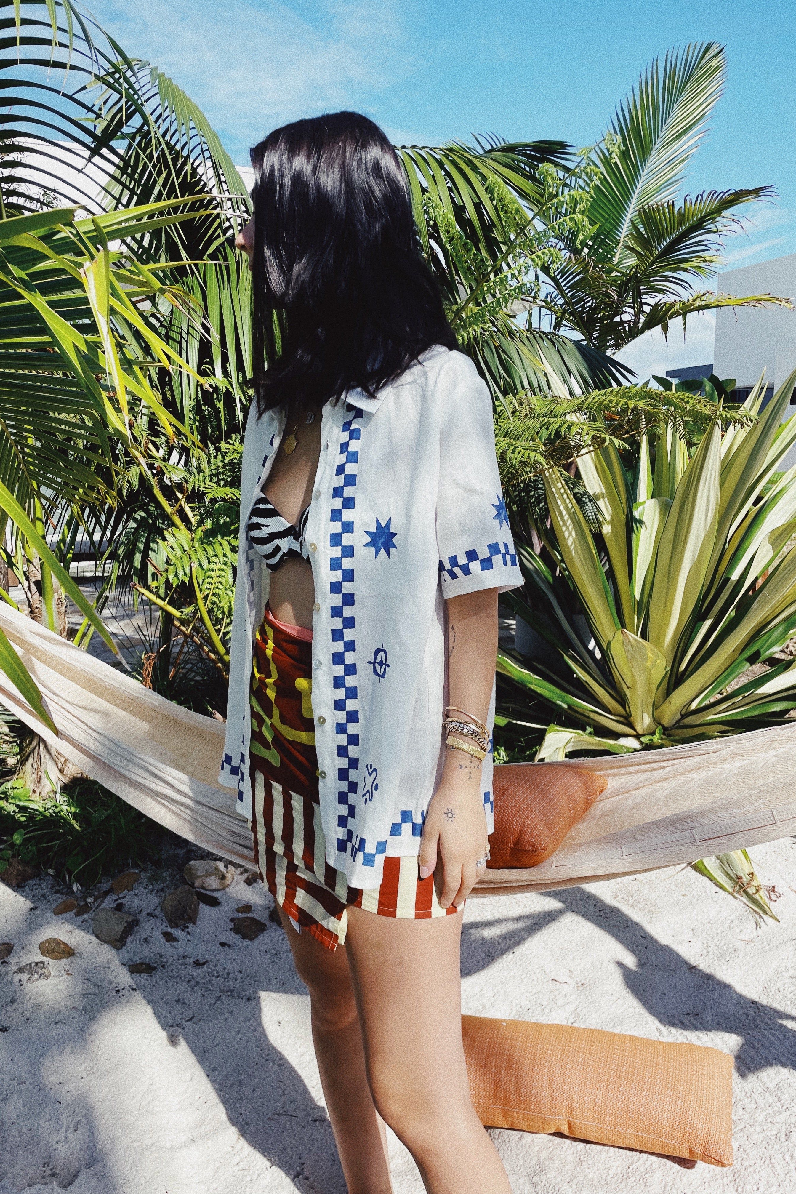 Mediterranean Blue Linen Button Front Shirt Blue sold by Verge Girl product image thumbnail 5