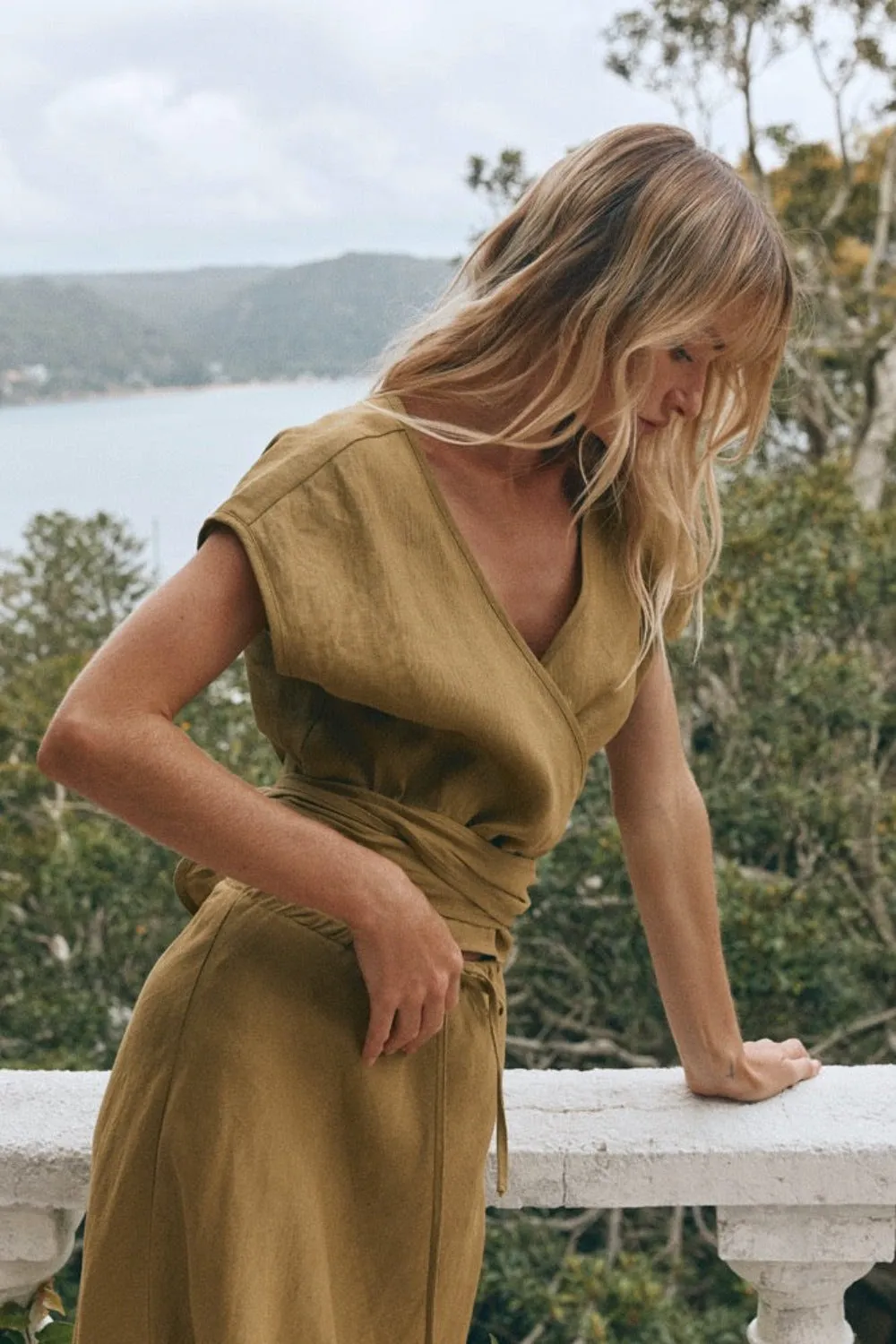 Sea Glass Linen Wrap Top Olive sold by Verge Girl product image thumbnail 4