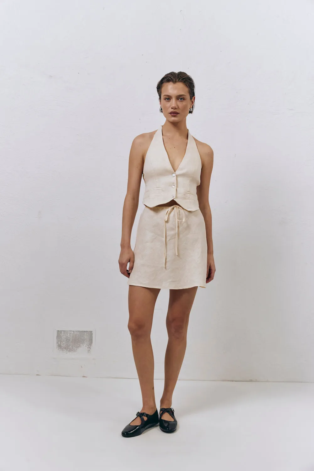 Los Cabos Linen Vest Cream sold by Verge Girl product image thumbnail 4