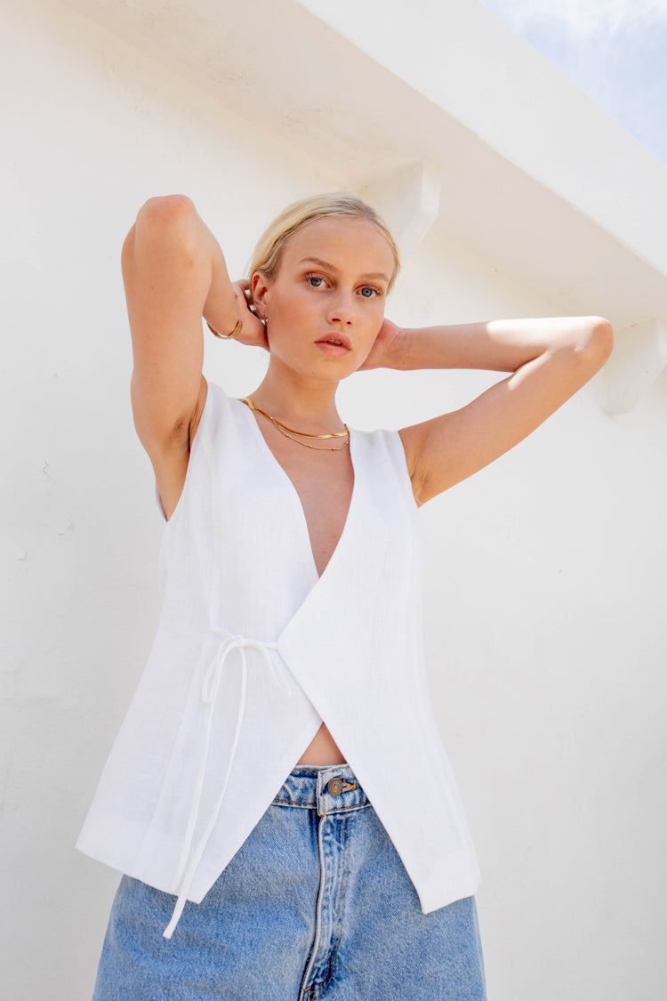 VRG GRL Poet Linen Vest // White sold by Verge Girl
