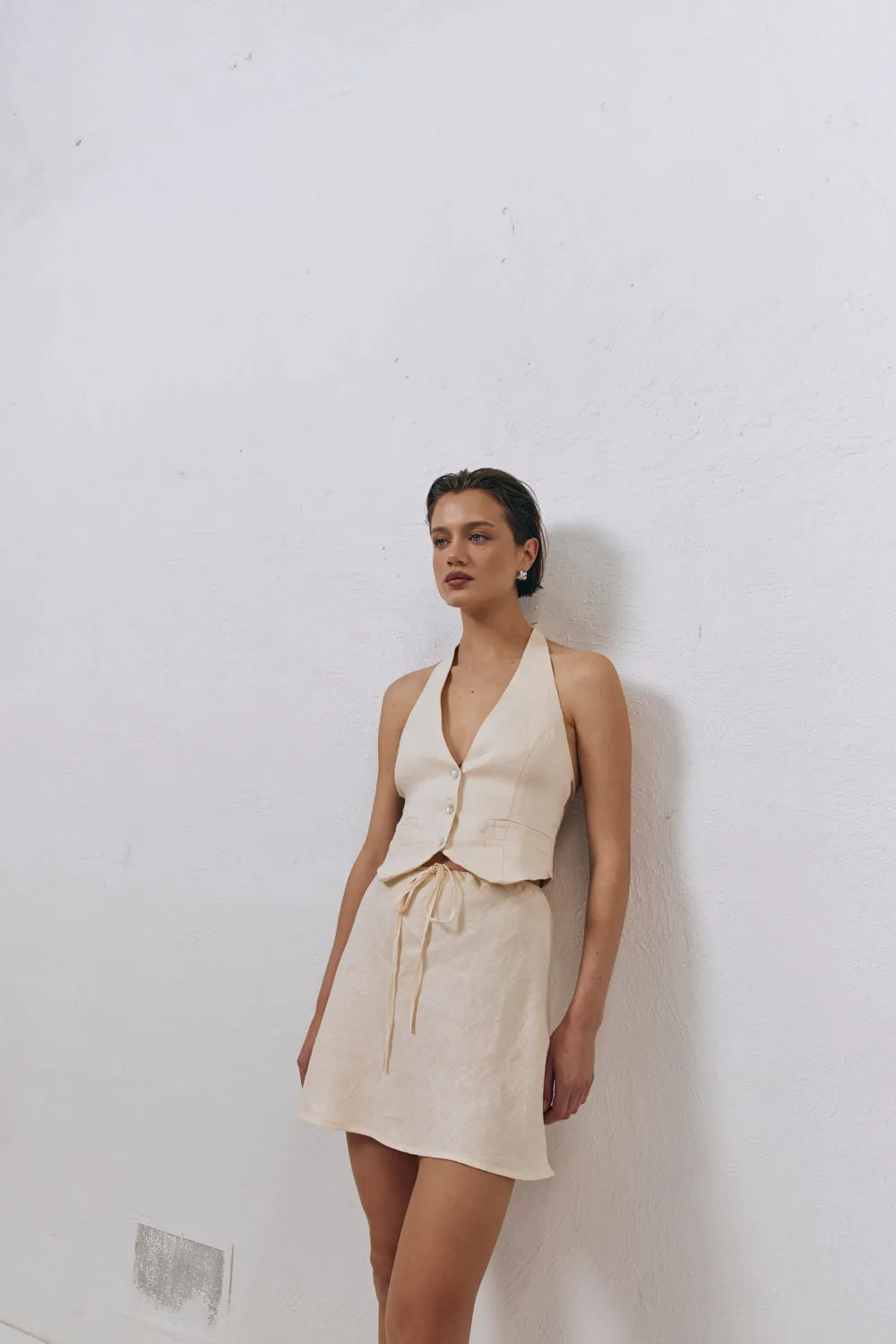 Los Cabos Linen Vest Cream sold by Verge Girl product image thumbnail 3