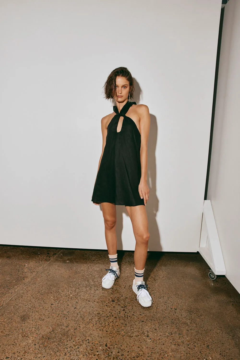 Natassia Linen Halter Mini Dress Black sold by Verge Girl product image thumbnail 2