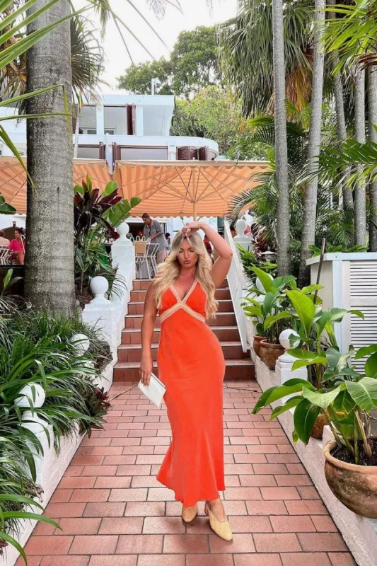 VRG GRL Meet Me On The Dance Floor Bias Cut Maxi Dress // Orange sold by Verge Girl