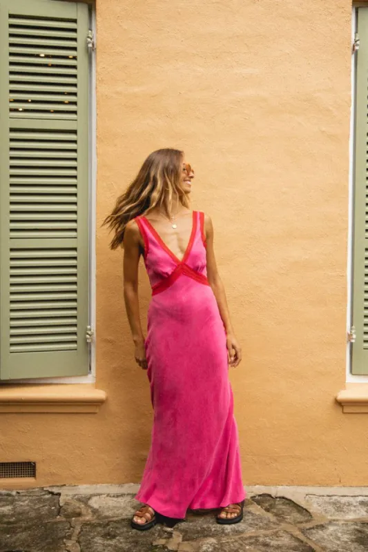 VRG GRL Meet Me On The Dance Floor Bias Cut Maxi Dress // Fuchsia sold by Verge Girl