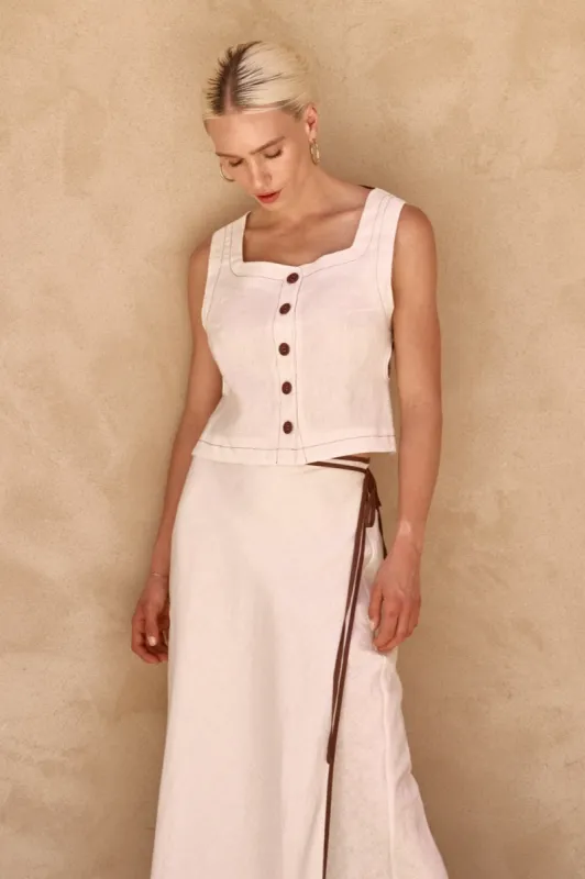 Palais Linen Top White sold by Verge Girl