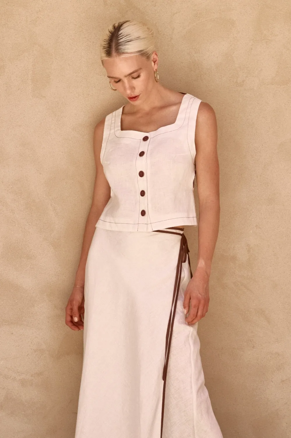 Palais Linen Top White sold by Verge Girl