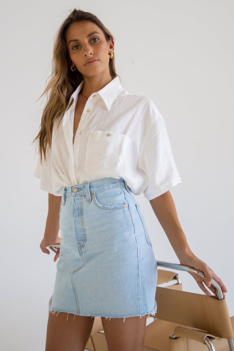Levi's High Rise Deconstructed Mini Skirt // Light Blue