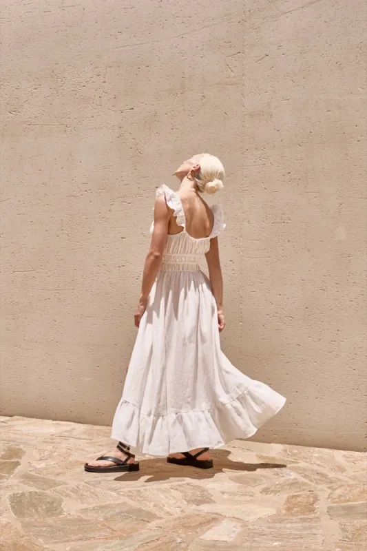 Annabel Linen Midi Dress White sold by Verge Girl