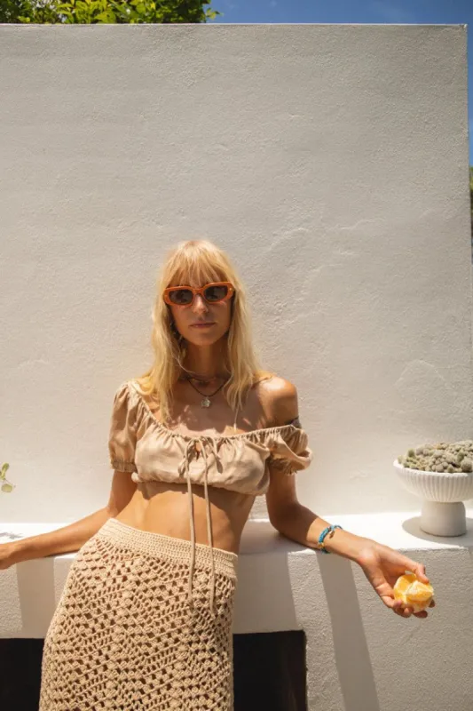 VRG GRL Italian Villa Tie Front Crop // Beige sold by Verge Girl