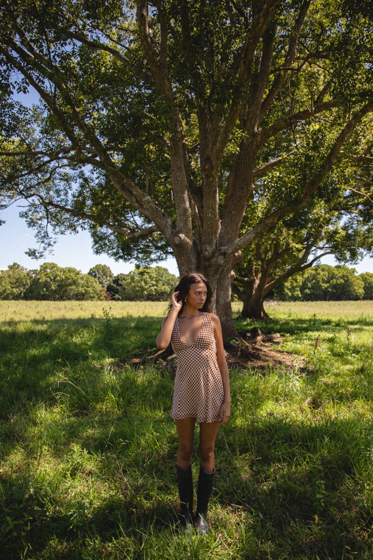 VRG GRL Country & Culture Bias Cut Mini Dress // Brown Check sold by Verge Girl product image thumbnail 7
