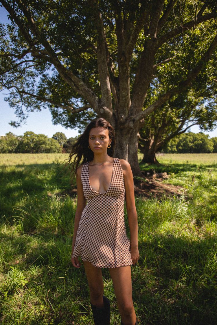 VRG GRL Country & Culture Bias Cut Mini Dress // Brown Check sold by Verge Girl product image thumbnail 6