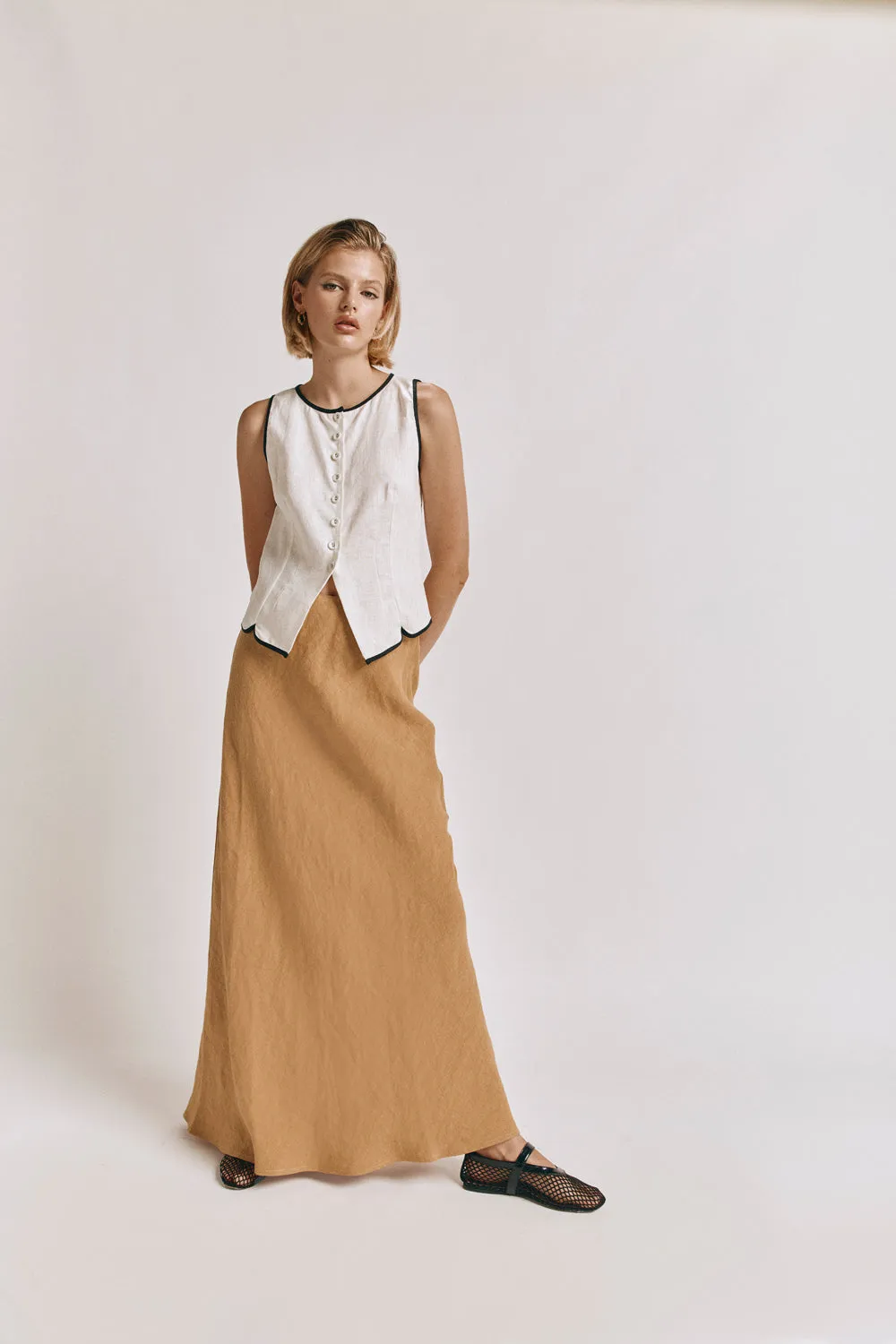 Arlia Linen Bias Cut Maxi Skirt Ochre sold by Verge Girl product image thumbnail 4
