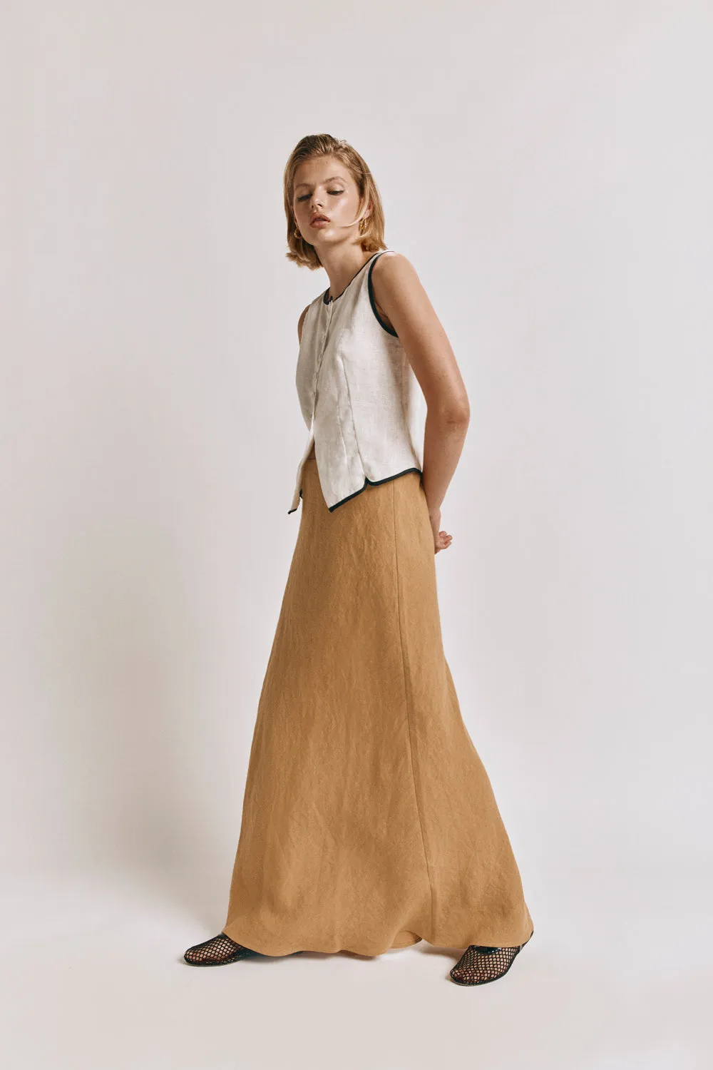 Arlia Linen Bias Cut Maxi Skirt Ochre sold by Verge Girl product image thumbnail 2