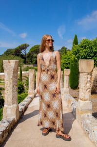 VRG GRL Back In Malta Bias Cut Maxi Dress // Brown sold by Verge Girl