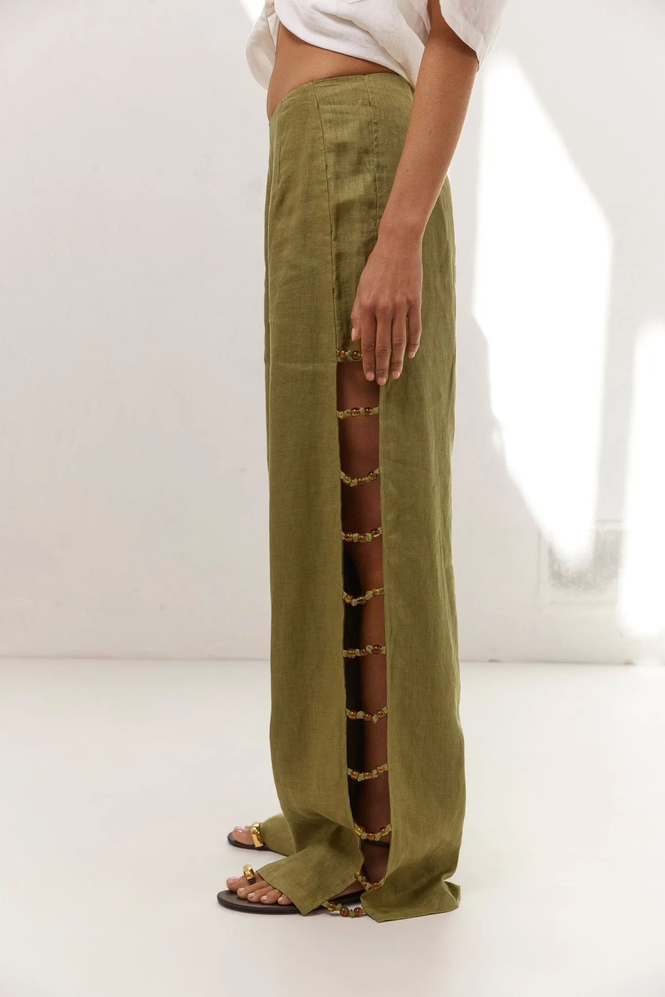 Tia Linen Pants Olive sold by Verge Girl product image thumbnail 2