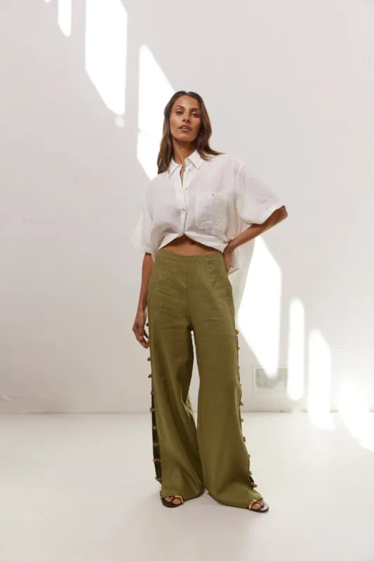 Tia Linen Pants Olive made by Verge Girl