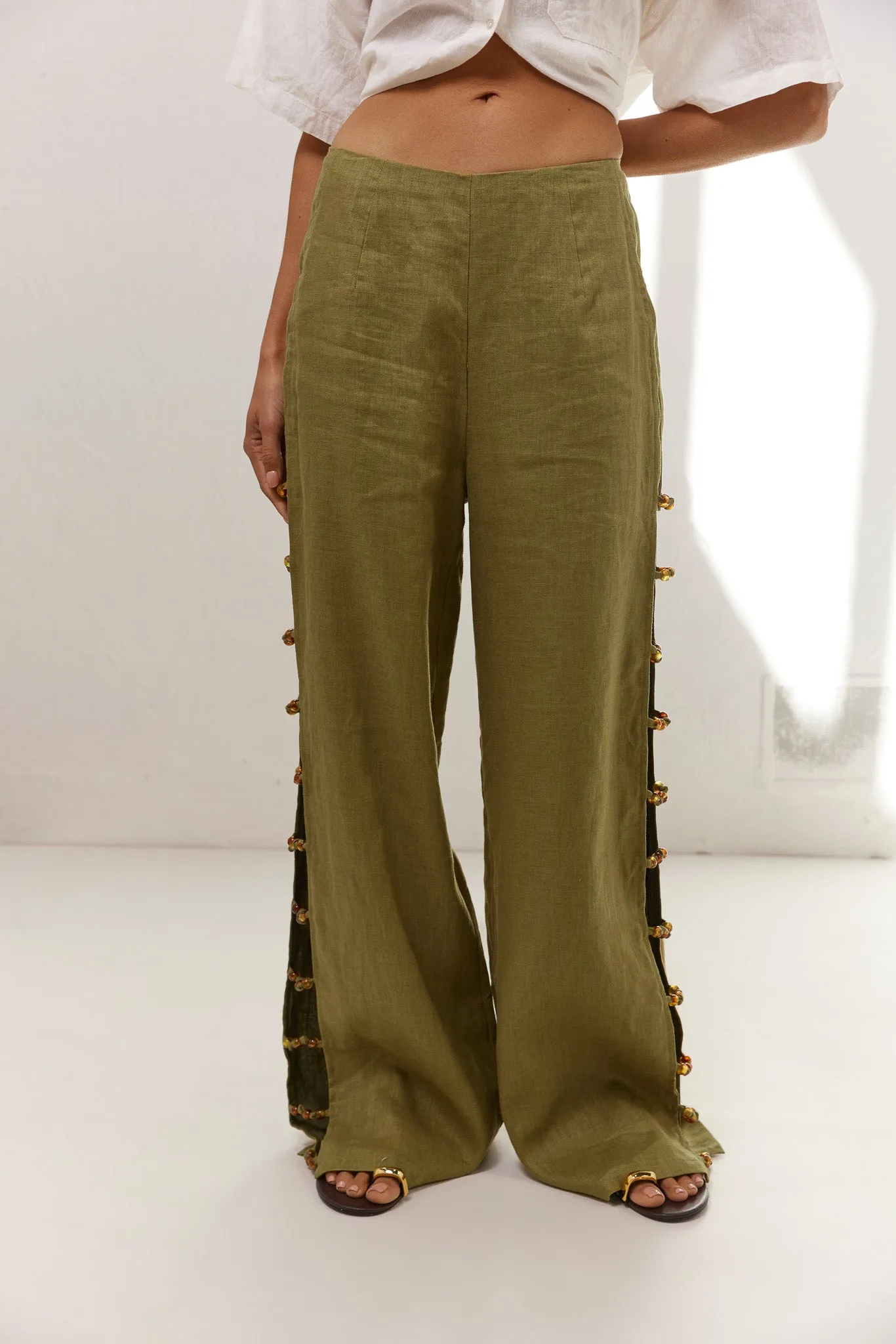 Tia Linen Pants Olive sold by Verge Girl product image thumbnail 5