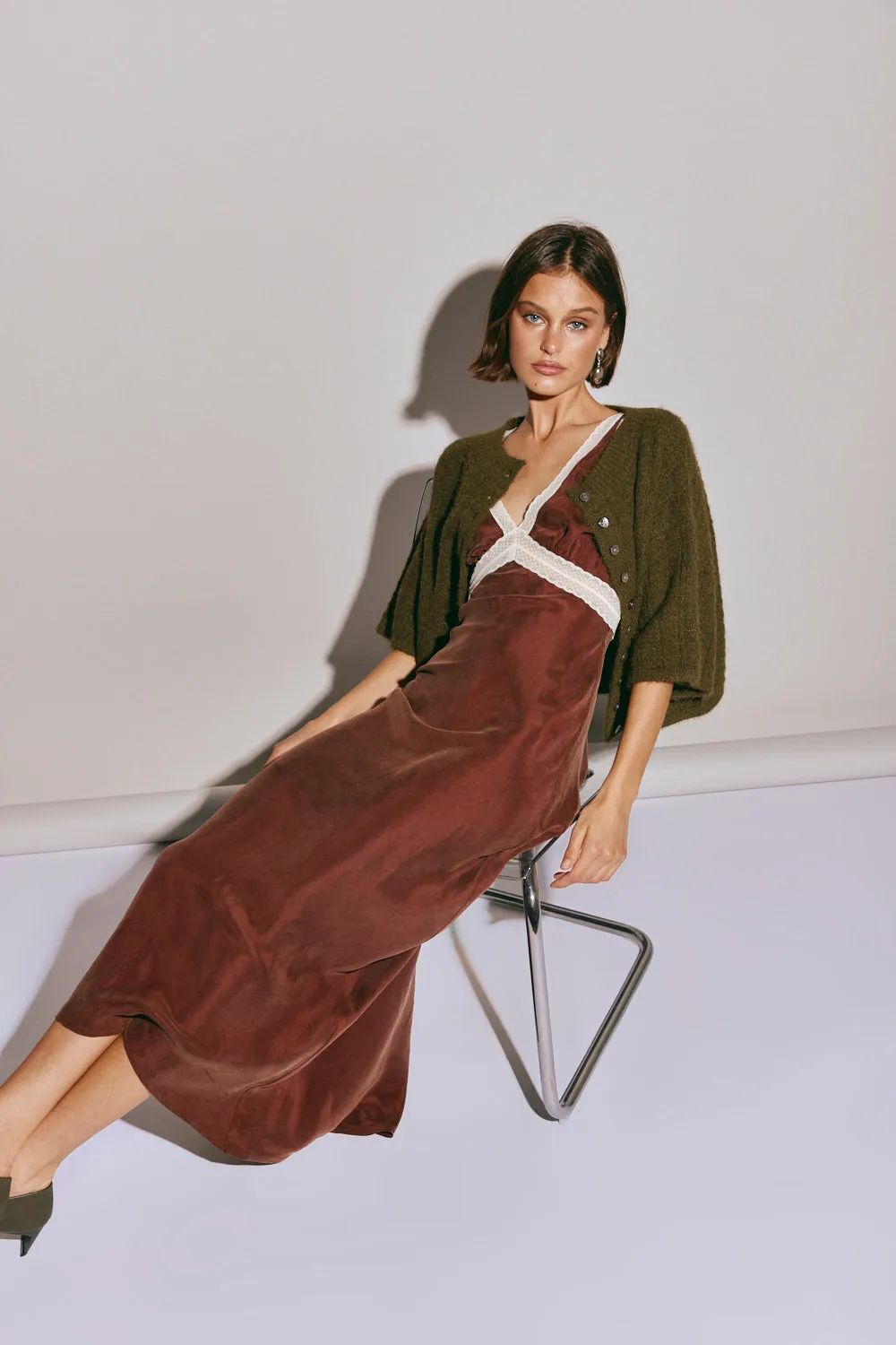 Meet Me On The Dance Floor Bias Cut Maxi Dress Umber sold by Verge Girl product image thumbnail 5