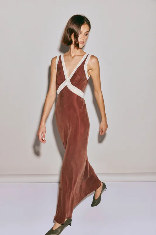 Meet Me On The Dance Floor Bias Cut Maxi Dress Umber sold by Verge Girl