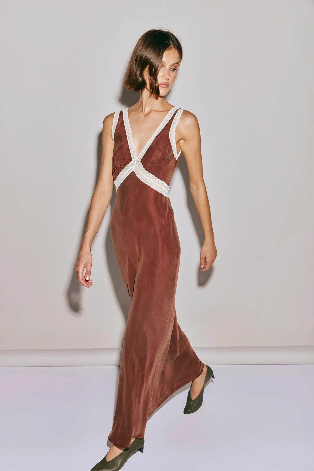 Meet Me On The Dance Floor Bias Cut Maxi Dress Umber sold by Verge Girl