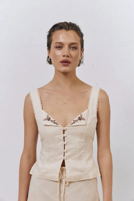 Loretta Linen Top Natural sold by Verge Girl