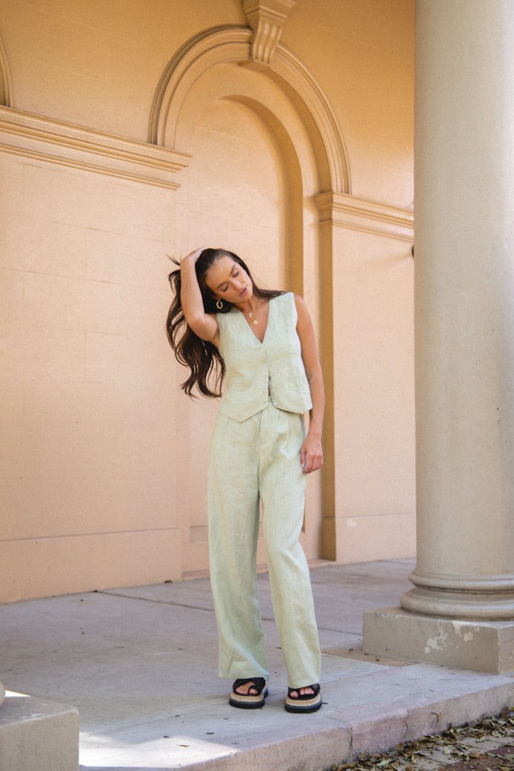 VRG GRL Keeping Cool Linen Pants // Sage sold by Verge Girl product image thumbnail 3