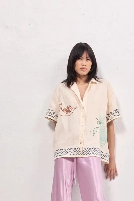 Natalia Linen Shirt Cream sold by Verge Girl