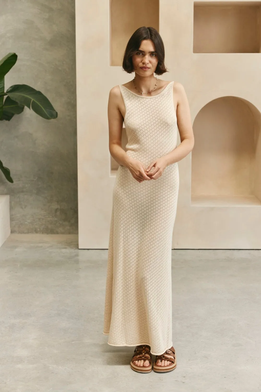 Under The Sun Knit Maxi Dress Cream sold by Verge Girl