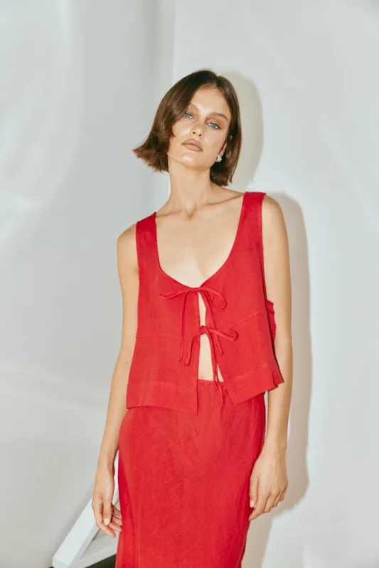 Nessa Linen Smock Top Chilli sold by Verge Girl
