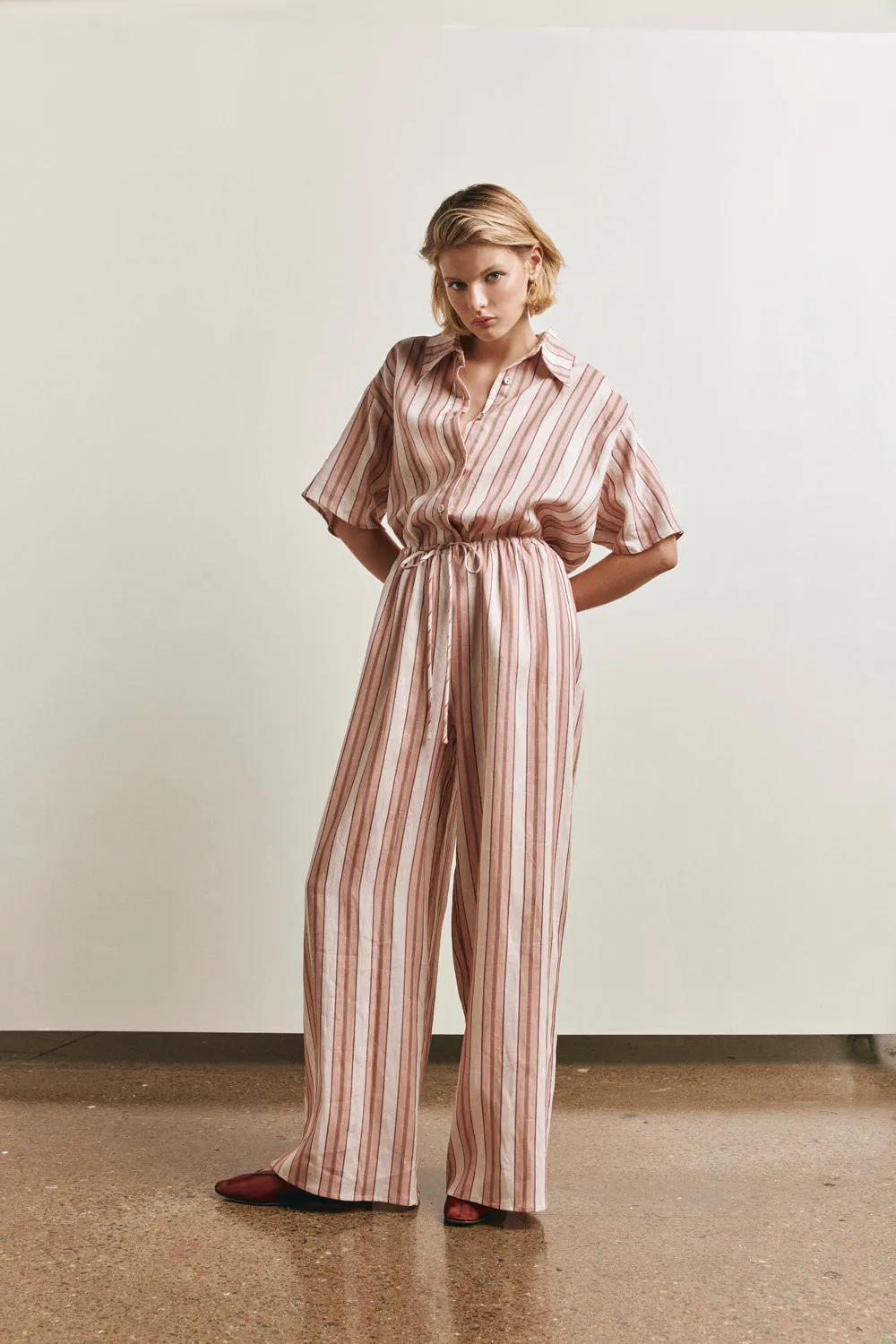 Raya Linen Pants Pink Stripe sold by Verge Girl