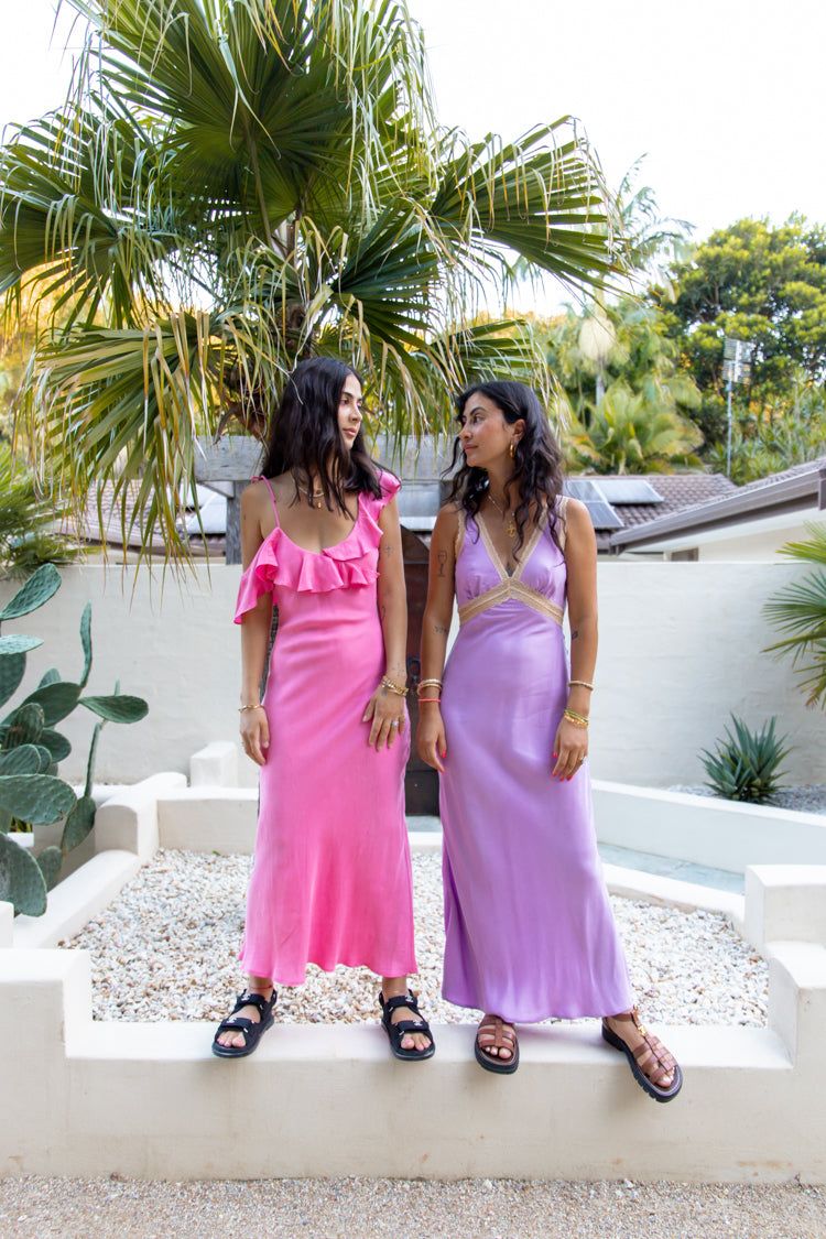 VRG GRL Feminine Muse Bias Cut Maxi Dress // Pink sold by Verge Girl