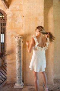 VRG GRL Art & Monuments Bias Cut Mini Dress // Natural sold by Verge Girl