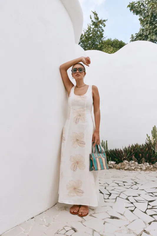 Carolina Linen Midi Dress Florage sold by Verge Girl